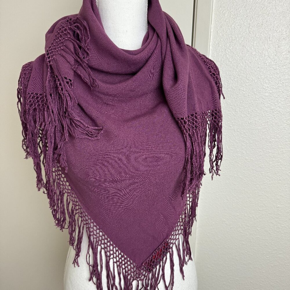 Fringed Triangle Shawl Scarf - Mauve Plum